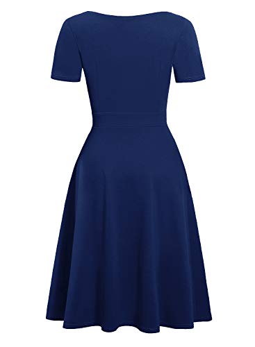 Image of Women's Elegant Vintage Dresses Knee Length Casual Floral Print Work Party Peter Pan Collar A-Line Dress with Pockets 978
