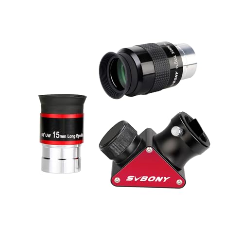 SVBONY Telescopes Eyepiece 15mm 68 Degree Ultra Wide Angle Bundle with SV131 Eyepiece 32mm 1.25 Inch Plossl Telescope Eyepiece SV188P Dielectric Mirror Star Diagonal