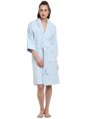 Image of CREEVA Luxury 100% Cotton Bathrobe for Men & Women | Super Soft Velour | Shawl Collar | Highly Absorbent | Ideal for Spa, Shower, Gym, Travel & Gifting