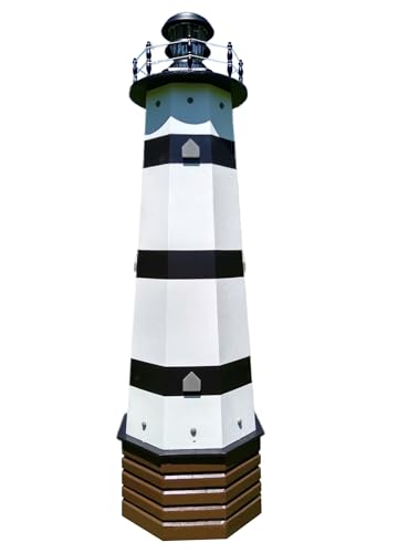 Solar Lighthouse Well Pump Cover, 4 Ft Tall, Solar Light, Garden Ornament, Handmade, Striped (Black)
