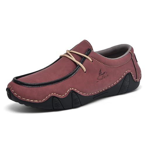 Men's Leather Slip On Casual Low Loafers Lightweight Non-Slip Flat Driving Walking Shoes Soft Moccasin Shoes