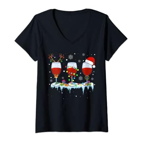 Womens Three Glass Of Red Wine Funny Drinker Christmas Gifts V-Neck T-Shirt Cover
