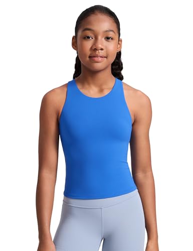Image of CRZ YOGA Girls Butterluxe Double Lined Tank Top | Dance, Extremely Soft, Tight Fit, Waist Length, High Neck, Athletic, Sleeveless Shirts for Teen