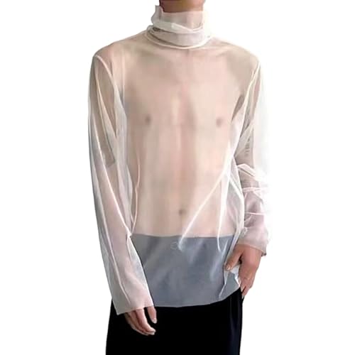 Tobysper Camisa de malla para hombre, transparente, camiseta de malla transparente, camiseta interior, sexy, camiseta de club, verano, camiseta de malla, informal, deporte, gimnasio, fitness, Blanco