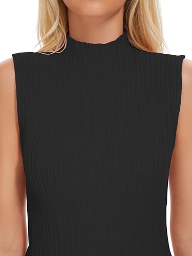 Image of Biffexu Womens Textured Tank Top Mock Neck Sleeveless Slim Fit Vest Top