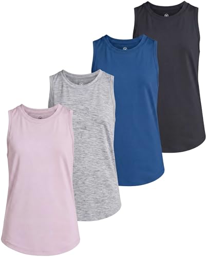 Image of Real Essentials 4 Pack: Girls' Dry-Fit Active Tank Top - Gym Running Workout Athletic Shirt for Kids Teens Youth