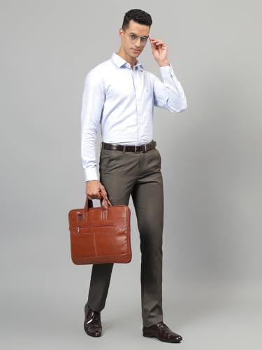 Image of Cantabil Men Self Design Non Pleated Regular Fit Mid Rise Formal Trousers for Men | Formal Pants for Men | Formal Wear Regular Fit Trousers for Men (P MTRF00191A)