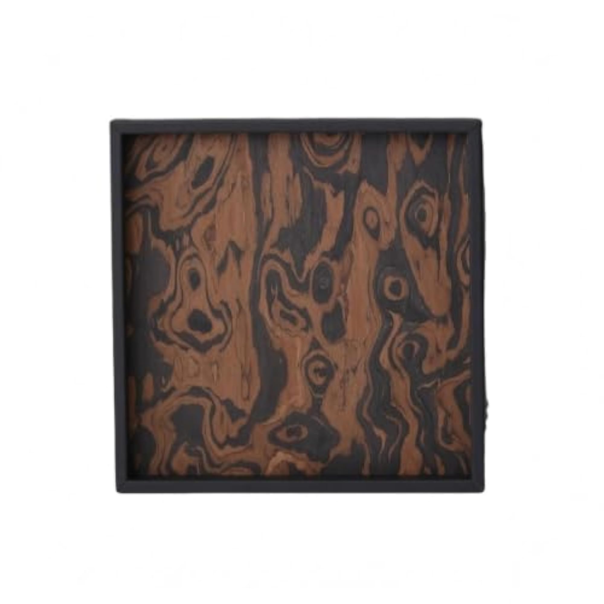 Raised Sides Leather-Edged Wood Tray, Rustic Tabletop Decor