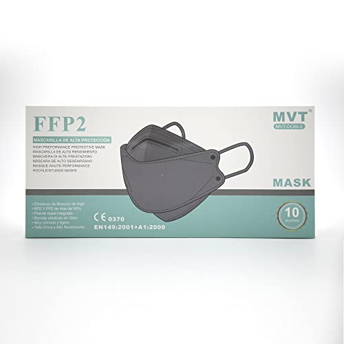 MVT 20 Mascarillas FFP2 Doble Homologadas (Tipo Pez) CE 0370 EN149:2001+A1:2009 Alta Eficacia de Filtración (20 Mascarillas, Gris) Cover
