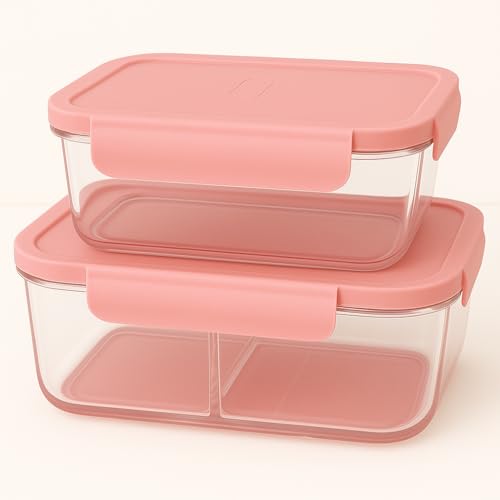 Image of Borosilicate Lunch Box Set of Airtight & Leak-Proof Tiffin Box for Office, School, Men & Women (Light Blue Colour) (Pink, 580 ml 320 ml)