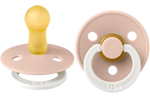 BIBS Pacifiers | Natural Rubber Baby Pacifier | Set of 2 BPA-Free Soothers | Made in Denmark | Blush Glow | Size 0-6 Months