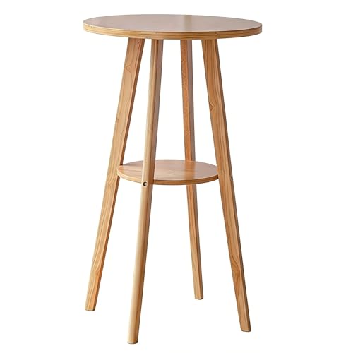 Mesa de bar redonda de 2 niveles de altura ajustable, marco de madera maciza de 103 cm con estante de almacenamiento, elegante mesa de pub para uso en el hogar, bar y café (amarillo)