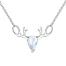 Produktbild Vektenxi Neue Faux Mondstein eingelegten Elch Geweih Anhänger Kette Halskette Schmuck - Silber langlebig und nützlich