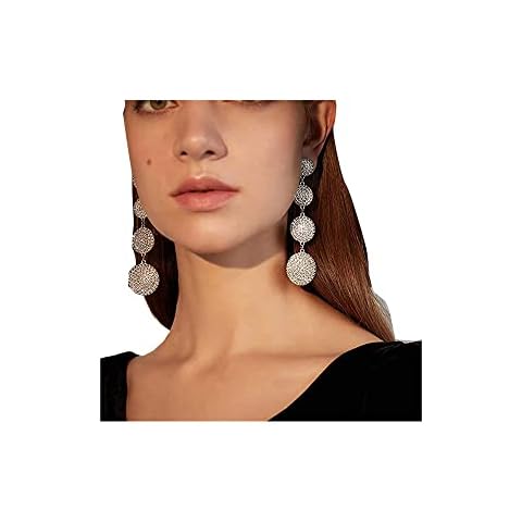 fxmimior Fashion Women Silver Rhinestones Circle Earrings Long Chain Drop Dangle Earrings Jewelry Cover