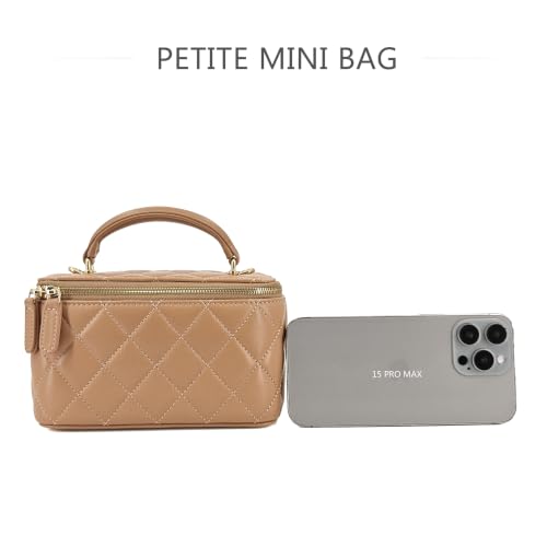 Image of M-ioi-M Small Genuine Leather Purse Quilted Crossbody Bag for Women, Mini Top-Handle Shoulder Handbag w /Gold Chain Strap