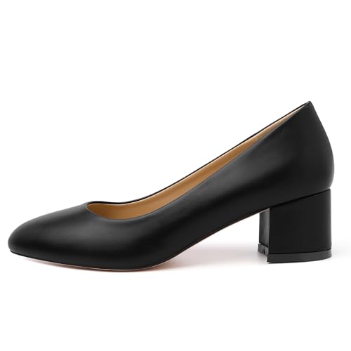 Image of SKYSTERRY Women's Low Heel Dress Pumps Shoes 2 Inch | Low Chunky Block Heel Pumps, Closed Round Toe Heels, Patent Leather Office Work Wedding Pumps Shoes