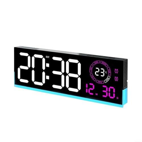Grande horloge murale numérique à luminosité réglable couleur rose