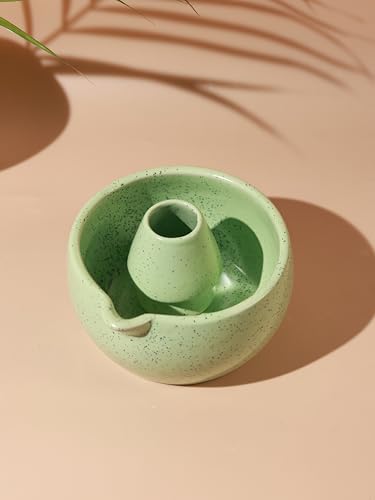Image of Craftribal Handmade Ceramic Solid Matcha Bowl with Whisk Holder - Pottery Chawan for Japanese Tea Ritual, Matcha Lovers & Gifting|Bowl - 5.5 inches|Holder-2.5 inches|Color-Green