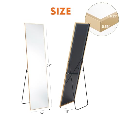 Image of DUMOS Full Length Mirror 59 inchx17 inch Full Body Floor Mirror for Bedroom or Cloakroom, Can Stand Alone, Hang or Lean Against Wall, Tall Wall Mirrors with Stand and Sleek Aluminum Alloy Thin Frame