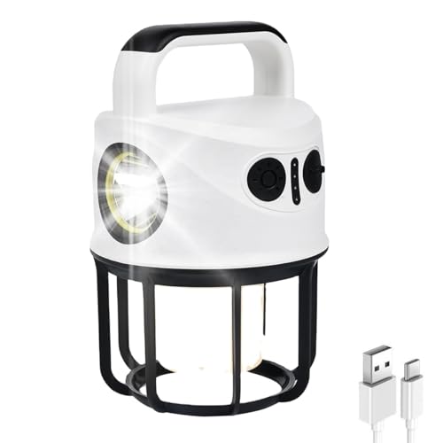 Lampião LED 2 em 1 Lâmpada para Acampamento Luminária e Lanterna de Mão Recarregável USB Iluminação Camping Barraca Pesca Trilhas Acampamento Pesca Manutenção Emergências Portátil (2 em 1)