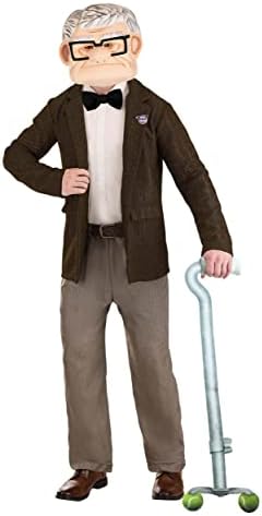 Adult Carl Fredricksen Costume | Mens Disney Pixar's UP Movie Halloween Complete Outfit, Pin, Mask, Fake Walker