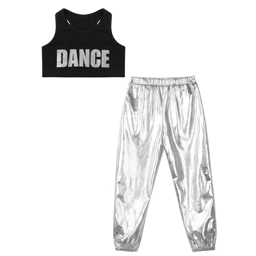 Teens Girls Hip Hop Jazz Street Dance Outfits Sleeveless Racer Back Crop Top with Jogger Pants 2Piece Activewear Set3