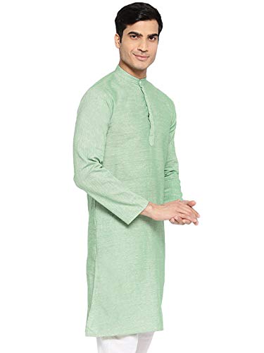 Image of Vastraa Fusion Men's Printed Kurta Pure Cotton Long Kurta, Round Collar, Full Sleeves, Button Kurta, Ethnic Wear