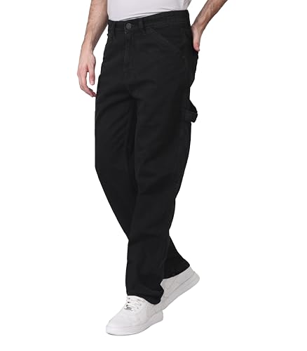 Image of i'sol Men's Loose Baggy Fit Cargo Carpenter Jeans with 6 Pockets Non-Stretchable