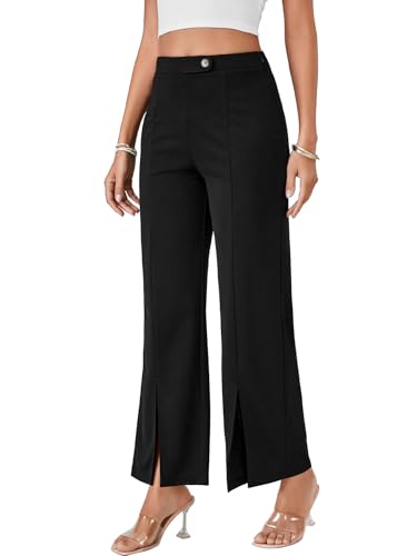 LYANER Women's Bootcut Slit Front Stretchy Straight Trousers Casual Slacks Dress Pants3