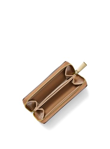 Image of Michael Kors Jet Set Small Zip Around Card Case, Gold-Tone Hardware /MK Signature Coated Twill /Husk