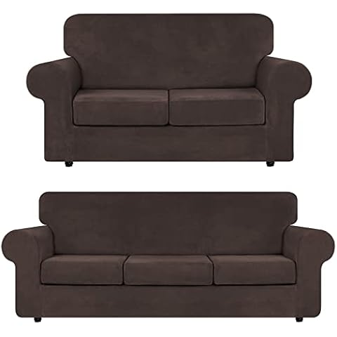 WEERRW 4 Pieces Velvet High Stretch Couch Covers for 3 Cushion Couch Sofa Slipcovers Bundle Velvet Couch Covers for 2 Cushion Couch Sofa Cover