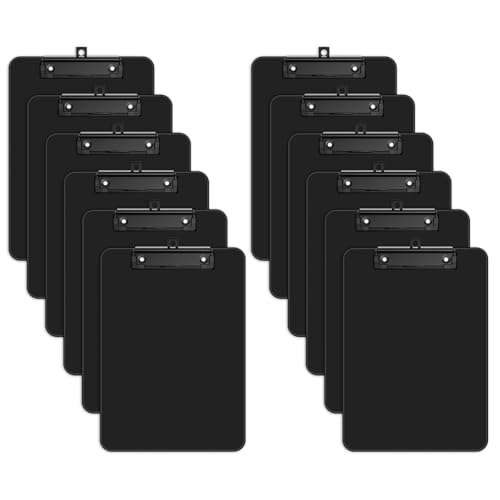 Zoenley A4 Plastic Clipboard Set of 12, Black 12.5 x 9 Letter Size for Classroom, Students, Teacher, Nurse, 8.5 x 11 Clip Board with Low Profile Black Clip, Office & School Supplies
