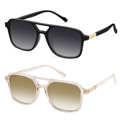 Image of GRFISIA Retro Aviator Sunglasses for Women Men Trendy Rectangle Womens Mens Sun Glasses Shades for Driving Vacation UV400