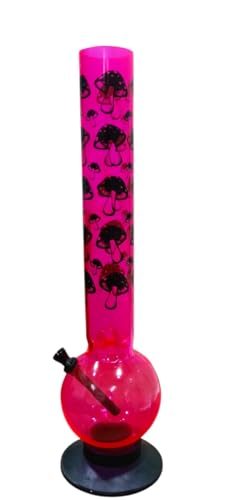 Image of PUFF SMART 16 Inch Mushroom Print Acrylic Waterpipe Bong (Pink)