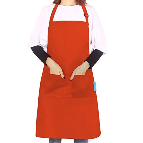 Preisvergleich Produktbild esafio Küchenschürze Baumwolle + Polyester Schürze verstellbarem Kochschürze Nackenband Latzschürze mit 2 großen Taschen Grillschürze für Männer und Damen Orange