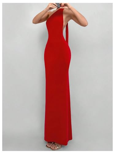 GORGLITTER Women's Open Back Asymmetrical Bodycon Maxi Dress Ruched One Shoulder Wedding Guest Graduation Long Dresses2