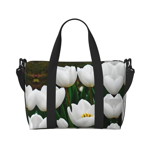 White Tulips Flower Small Duffel Bag Foldable Travel Bag Weekender Bag Overnight Gym Hospital Bags For Women&Men2
