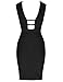 UONBOX Women's Sleeveless Deep Plunge V Neck Night Club Party Bandage Dress with Waist Straps (M, Black)