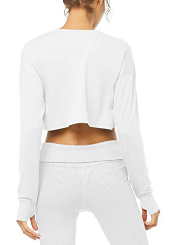 Mippo Long Sleeve Crop Tops for Women Workout Sweatshirt Long Sleeve Athletic T Shirt Yoga Pilates Tops Gymshark Shirts Athletic Exercise Running Tops White L
