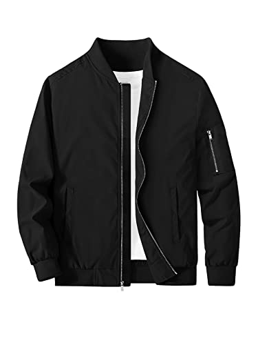 Enjoybuy Men's Bomber Casual Zip Up Lightweight Varsity Slim Fit Windbreaker Softshell Fall Sportswear Coat, 01-Black, X-Large #TOP2