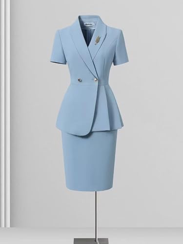 Women's Skirt Suit 2 Piece Short Sleeve Formal Business Lady Suit Set2