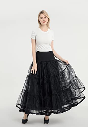 Women's A-Line Swing Skirt Solid Mesh Tulle Skirt Pleated Long Petticoat Elastic Waist Skirt For Wedding Party Prom4