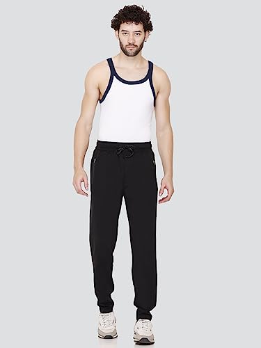 Image of Cotton Lowers for Men, Regular Fit, Zip Pocket, Night Pant, Joggers, Sports Trousers, Gym n Lounge Wear Track Pant for Boys Black XXL
