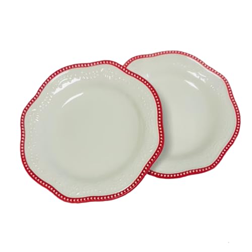 maswater 2 Pcs Red Ceramic Plates, 9" Diameter Salad Ceramic