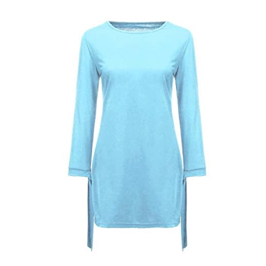 Alwayswin kvinnor enfärgad långärmad miniklänningar sexig elegant tunikklänning O-hals avslappnad T-shirt klänning fest kort klänning båge rak klänning lös tunikklänning, blå, 4XL