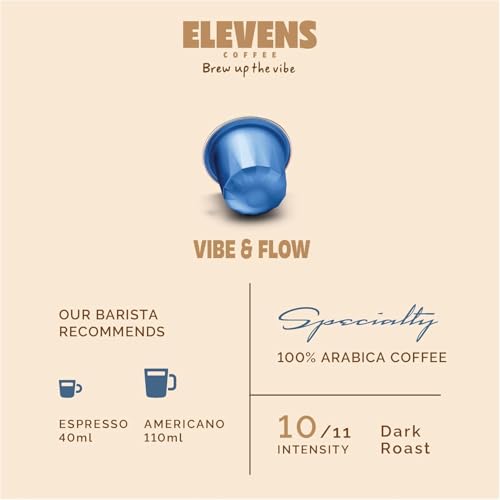 Image of ELEVENS COFFEE | Vibe & Flow | Specialty Coffee Capsules | 100% Arabica | Dark Roast | Intensity 10 | Compatible with Nespresso (33 Count (Pack of 3))