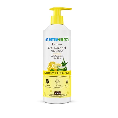 Image of Mamaearth Lemon Anti-Dandruff Shampoo with Lemon, ZPTO, Climbazole, Aloe Vera for Itchy & Flaky Scalp | Upto 100% Dandruff Reduction & 3X Softer Hair in 1 Wash | Soothes Scalp | Reduces Frizz | 400 ml
