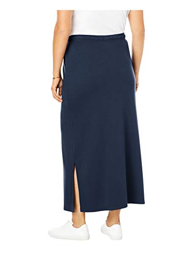 Woman Within Women's Plus Size Sport Knit Side-Slit Skirt - 14/16, Black #TOP2