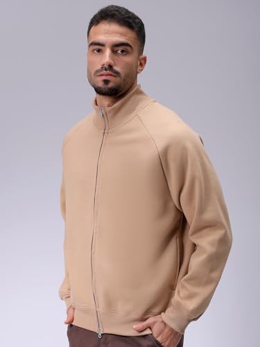 Image of The Indian Garage Co Men Relaxed Fit Solid High Neck Front Open High Neck Sweatshirt