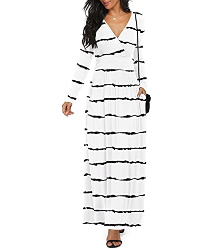 Image of LILBETTER Women Long Sleeve Deep V Neck Loose Plain Long Maxi Casual Dress